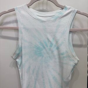 Hollister White and Blue Fitted Crop Tank Top